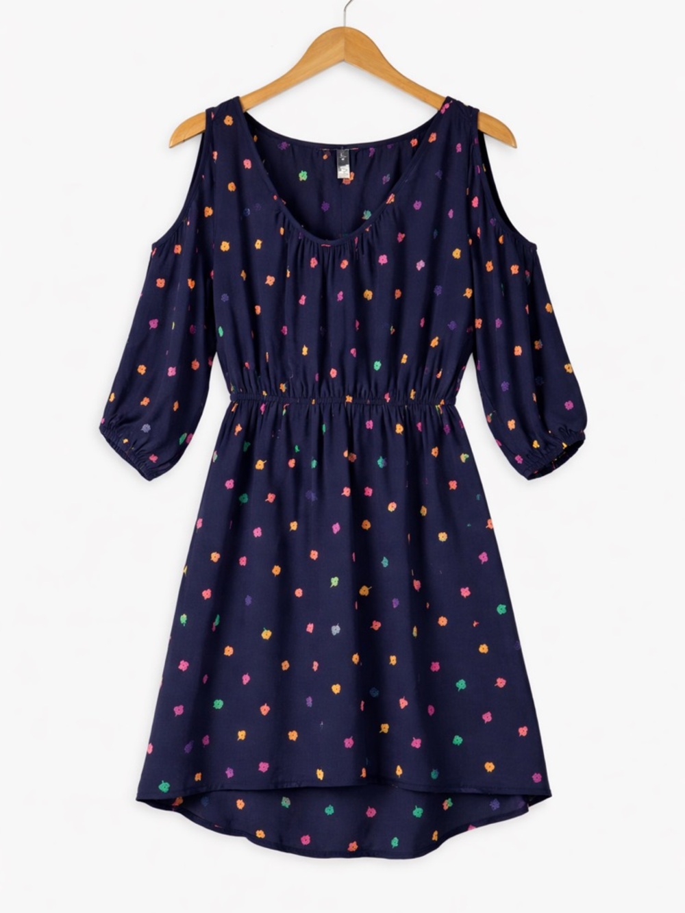 American Eagle Outfitters Navy Cold-Shoulder Dress Multicolor Floral Dots Small